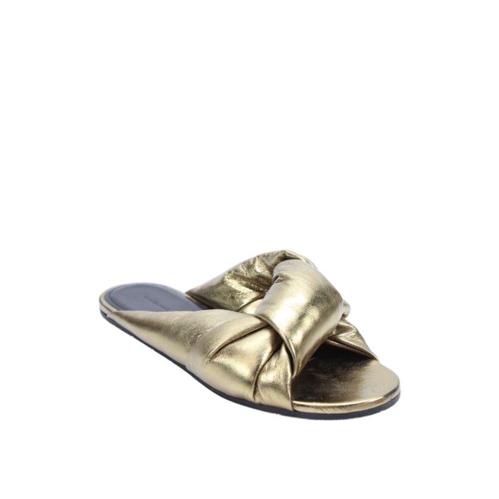 Balenciaga Womens Leather Drapy Flat Slide Sandals Gold Size 7